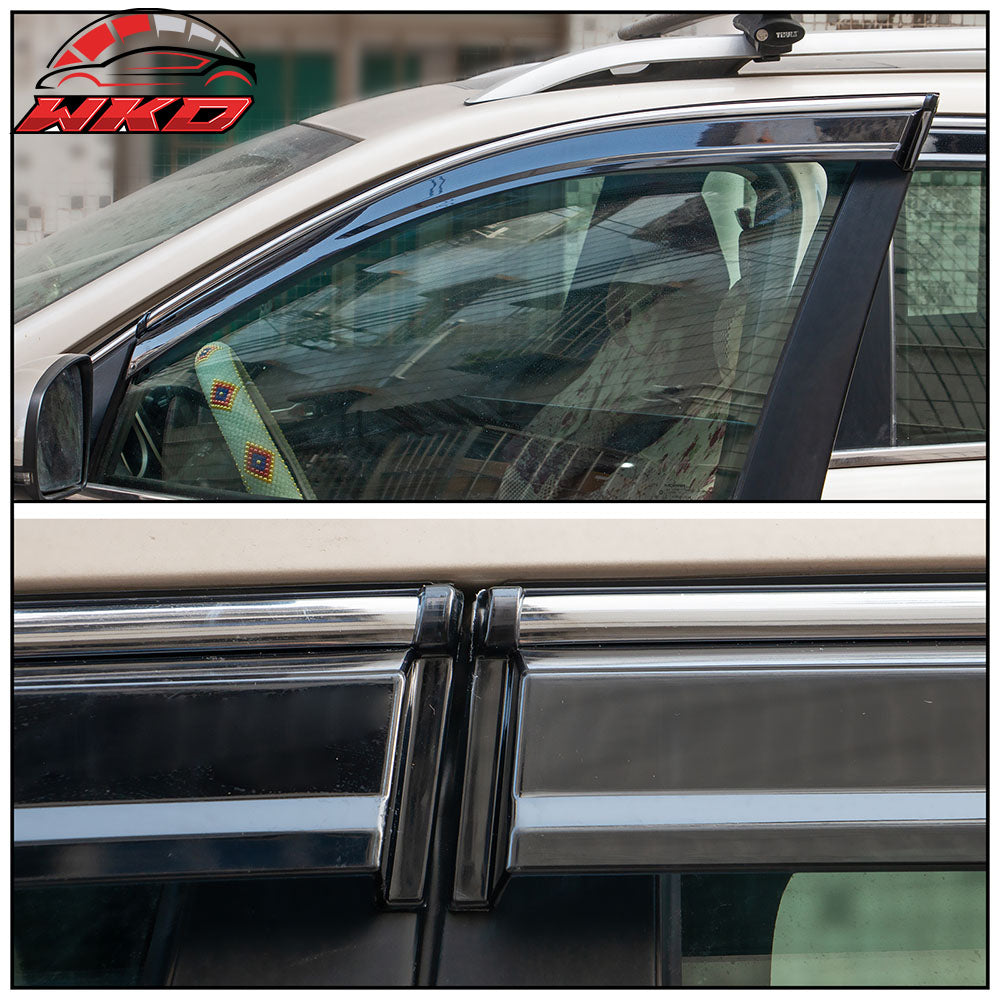 Fits 14-23 Jeep Cherokee KL Polycarbonate Window Visors w/ Chrome Trim 4Pc Set