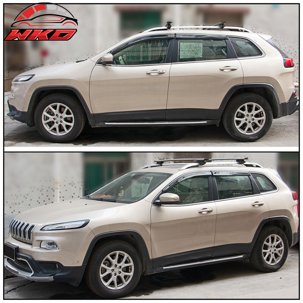 Fits 14-23 Jeep Cherokee KL Polycarbonate Window Visors w/ Chrome Trim 4Pc Set