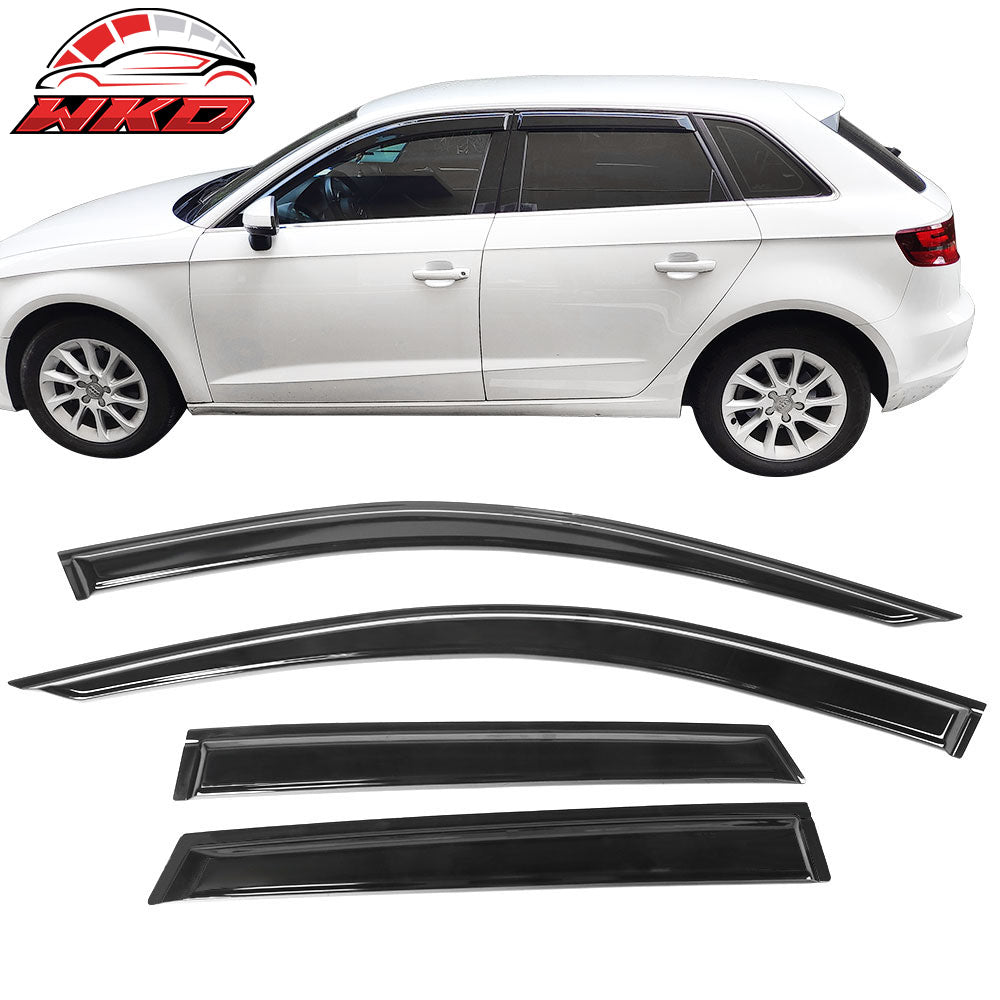 Fits 13-19 Audi A3 S3 RS3 Hatchback Tape-On Window Visors Sun Rain Guards 4PCS