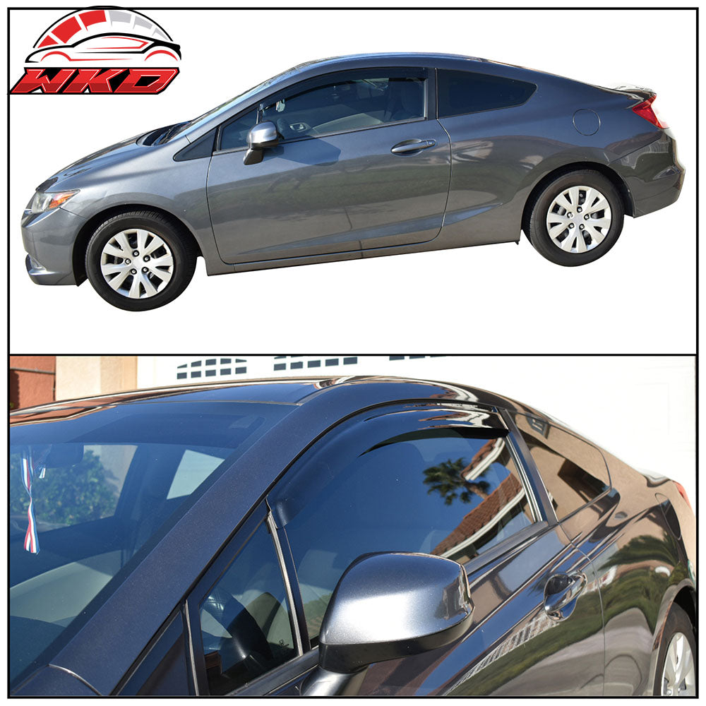 Fits 12-15 Honda Civic Coupe Window Visors Acrylic Sun Guard Rain Deflector 2PC
