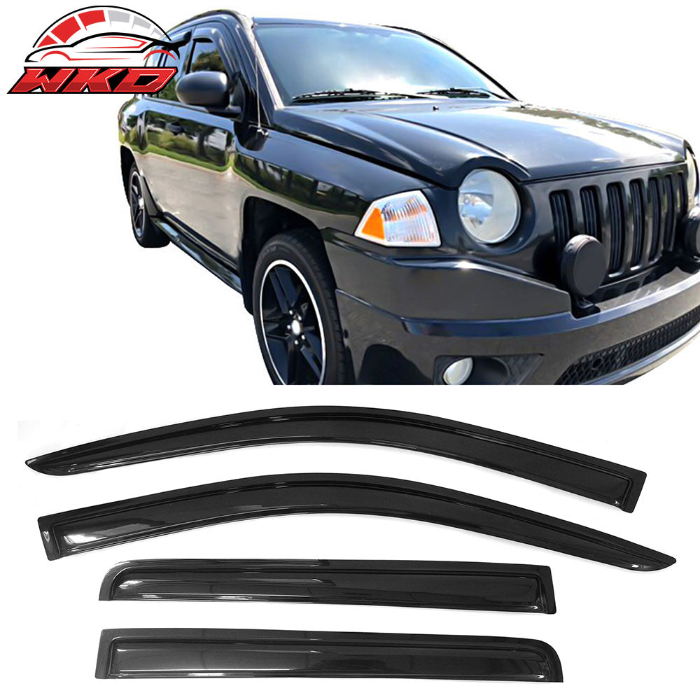 Fit 07-17 Jeep Compass Acrylic 4PC Window Visor Sun Guard Rain Deflector Tape-On
