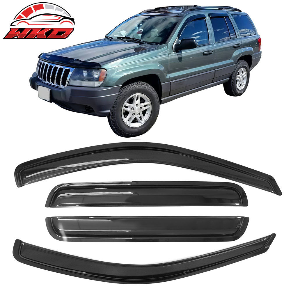 Fits 99-04 Jeep Grand Cherokee 4PC Acrylic Window Visors Rain Guard Vent Tape-On