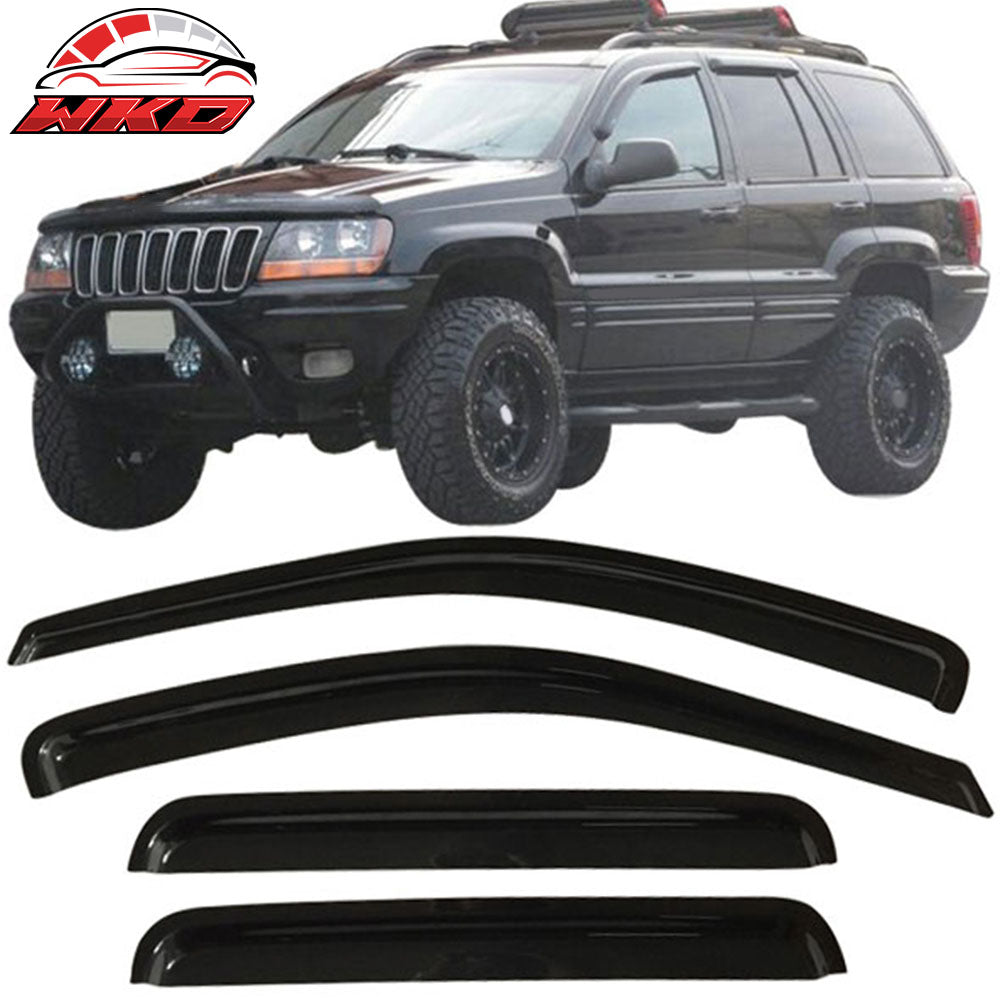 Fits 99-04 Jeep Grand Cherokee 4PC Acrylic Window Visors Rain Guard Vent Tape-On