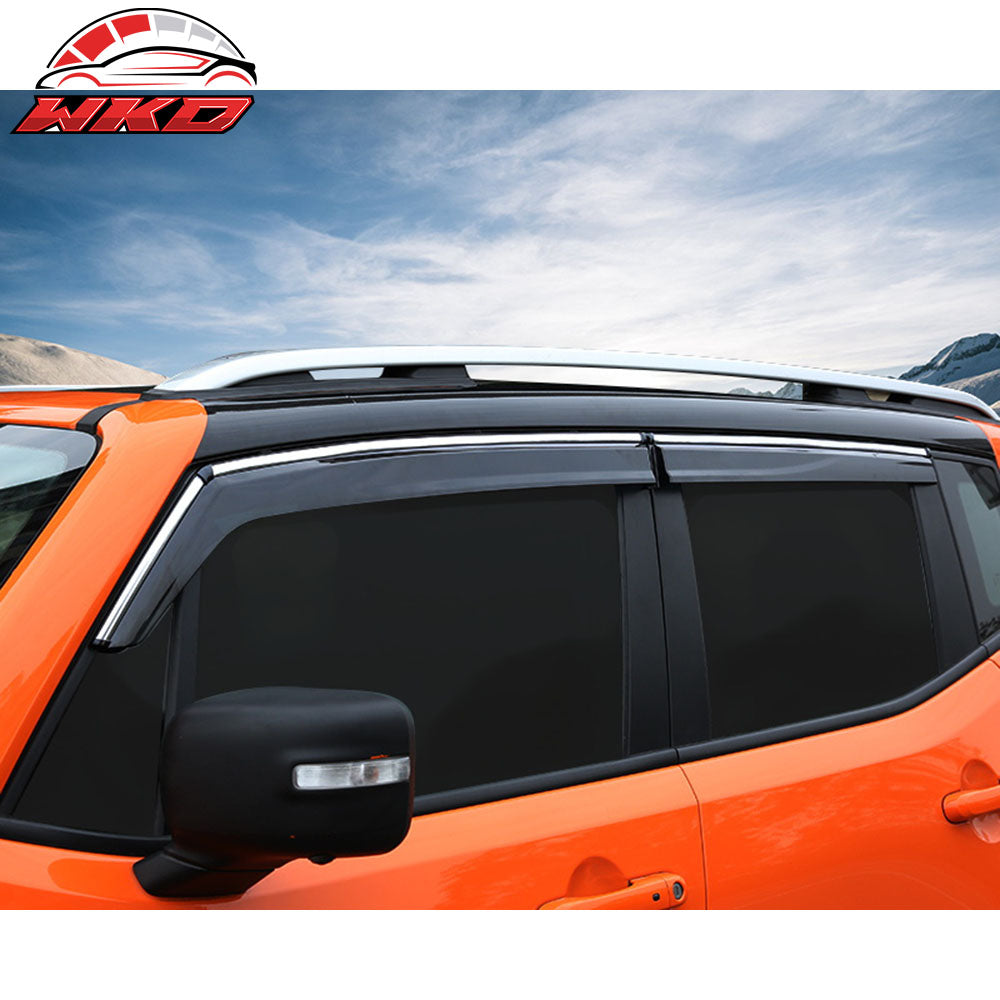 Fits 15-23 Jeep Renegade Polycarbonate Window Visors w/ Chrome Trim 4Pc Set