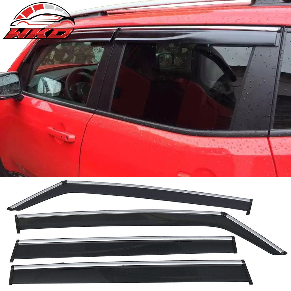 Fits 15-23 Jeep Renegade Polycarbonate Window Visors w/ Chrome Trim 4Pc Set