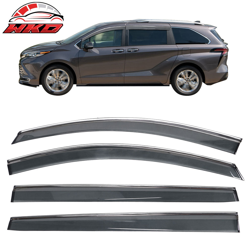Fits 21-25 Toyota Sienna OE Style Window Visors Sun Rain Guards W/Chrome Trim PC