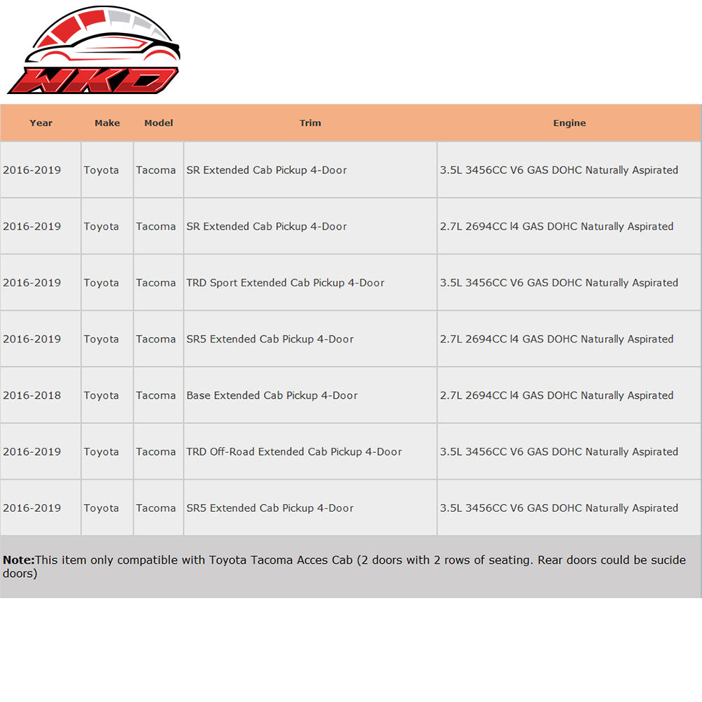 Fits 16-24 Toyota Tacoma Access Cab Window Visors Acrylic Sun Rain Guard 2PC