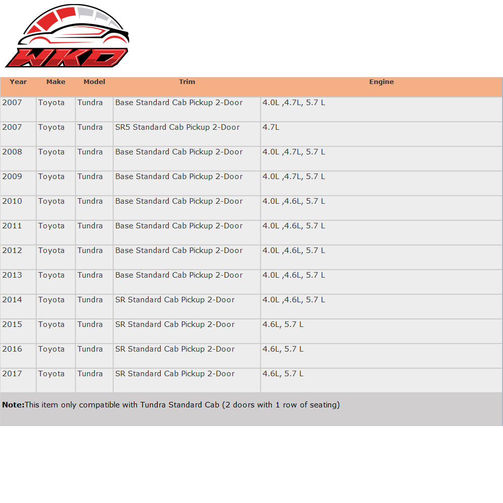 Fits 07-17 Toyota Tundra Standard Cab Acrylic Window Visors 2Pc Set