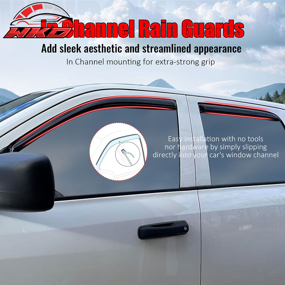 Fits 09-25 Dodge Ram 1500 2500 Crew Cab Window Visors Rain Deflectors In-Channel