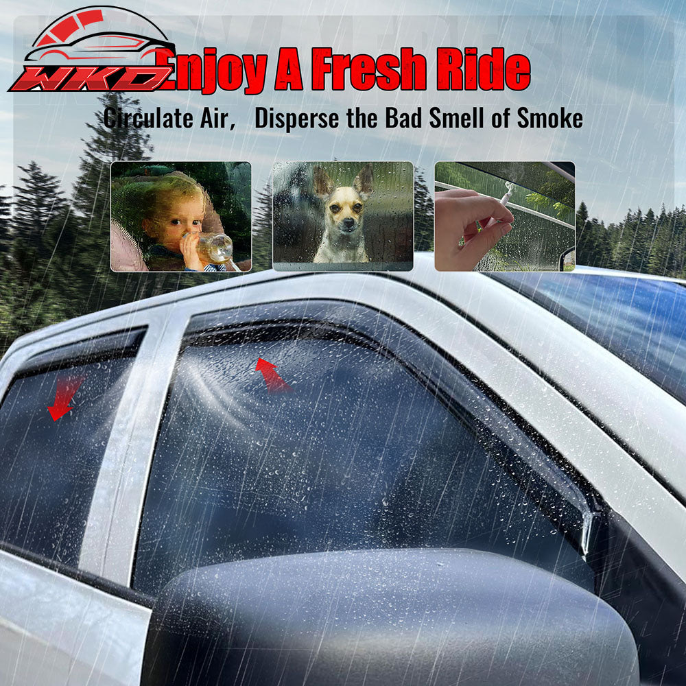 Fits 09-25 Dodge Ram 1500 2500 Crew Cab Window Visors Rain Deflectors In-Channel