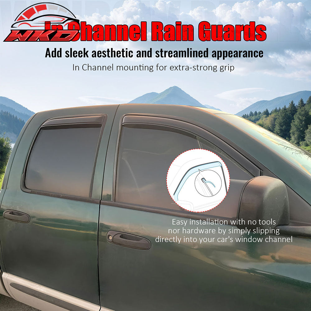 Fits 02-09 Dodge Ram 1500 2500 3500 Quad Cab Window Visors Deflectors In Channel