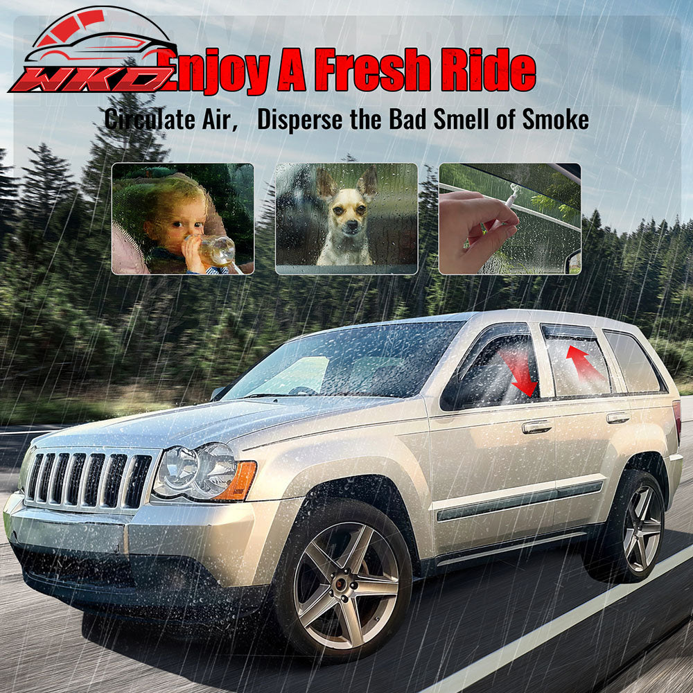 Fits 05-10 Jeep Grand Cherokee In Channel Window Visors Rain Shade Deflectors