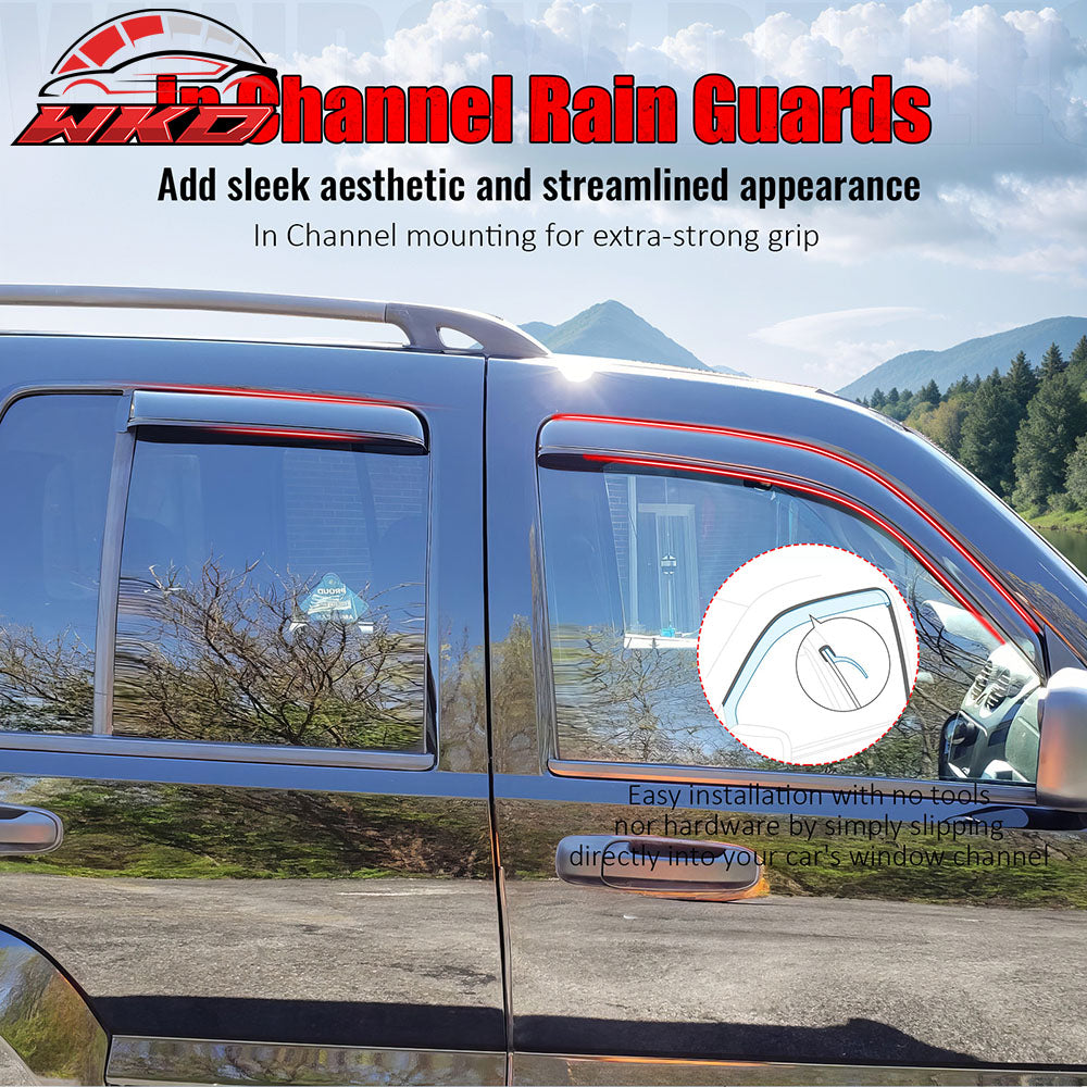 Fits 02-07 Jeep Liberty In Channel Acrylic Window Visors Side Sun Rain Deflector