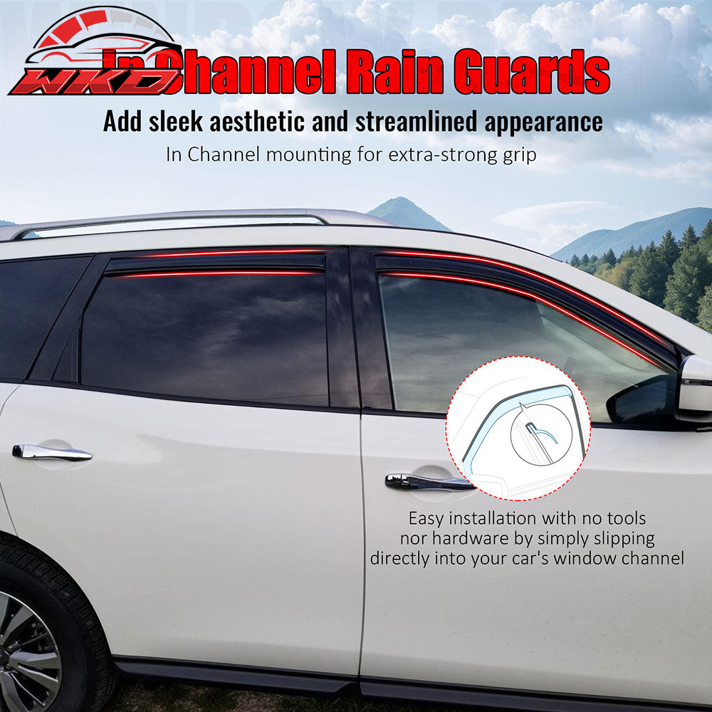 Wholesale 13-20 Nissan Pathfinder 4PC Side Window Visor Acrylic Deflectors- In-Channel