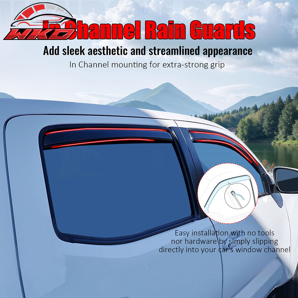 Fits 16-23 Toyota Tacoma Double Cab In-Channel Window Visors Acrylic Rain Shade
