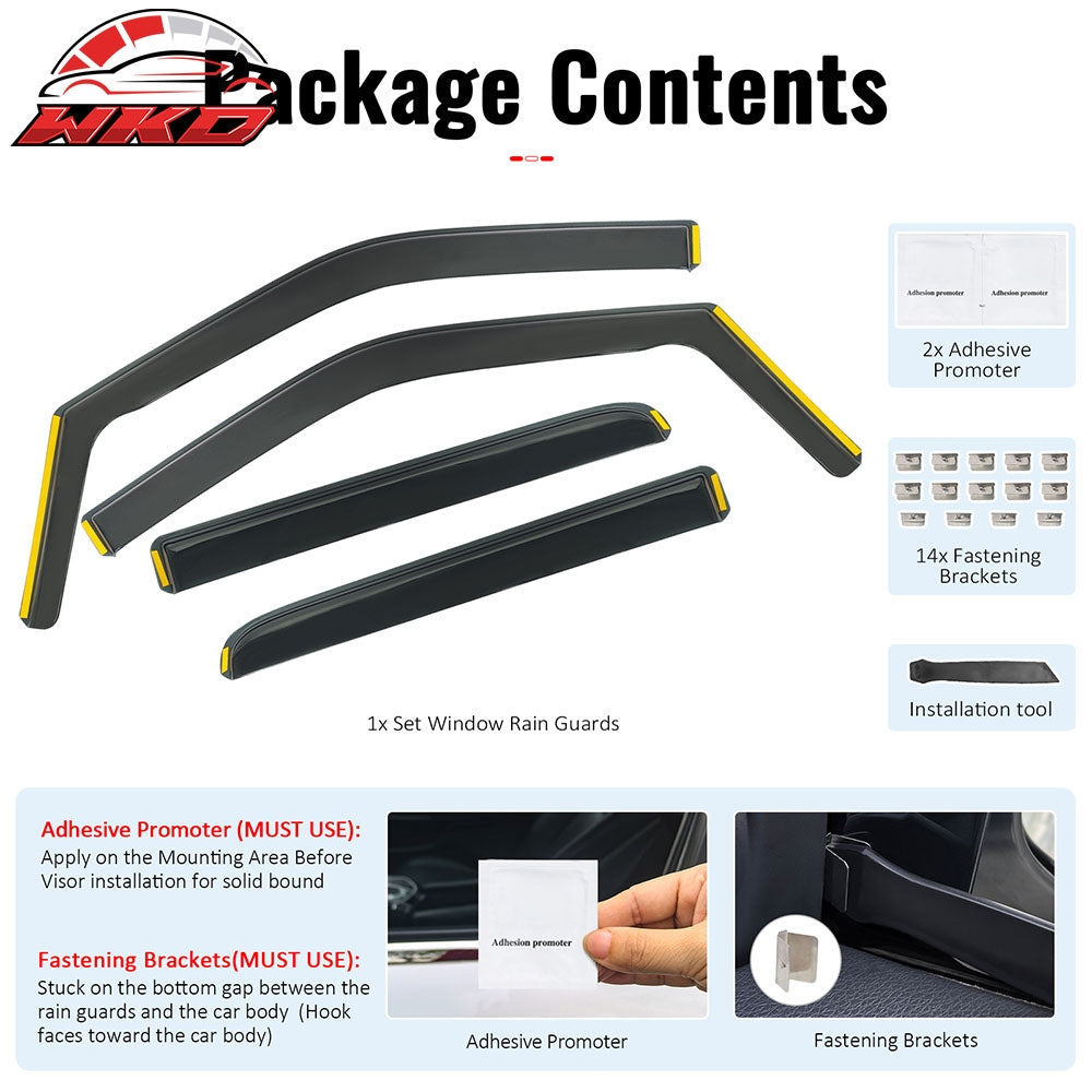 Fits 15-20 Ford F-150 17-22 F250 F350 Crew Cab Window Visor In-Channel Deflector