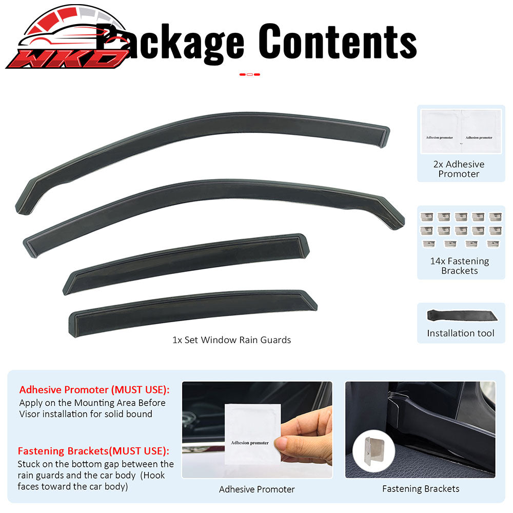 Fits 11-22 Jeep Grand Cherokee WK Side Window Visors PC In-Channel Deflectors