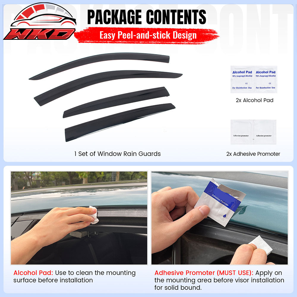Fits 21-25 Acura TLX Low Profile Style Tape-On Window Visors Sun Rain Deflectors