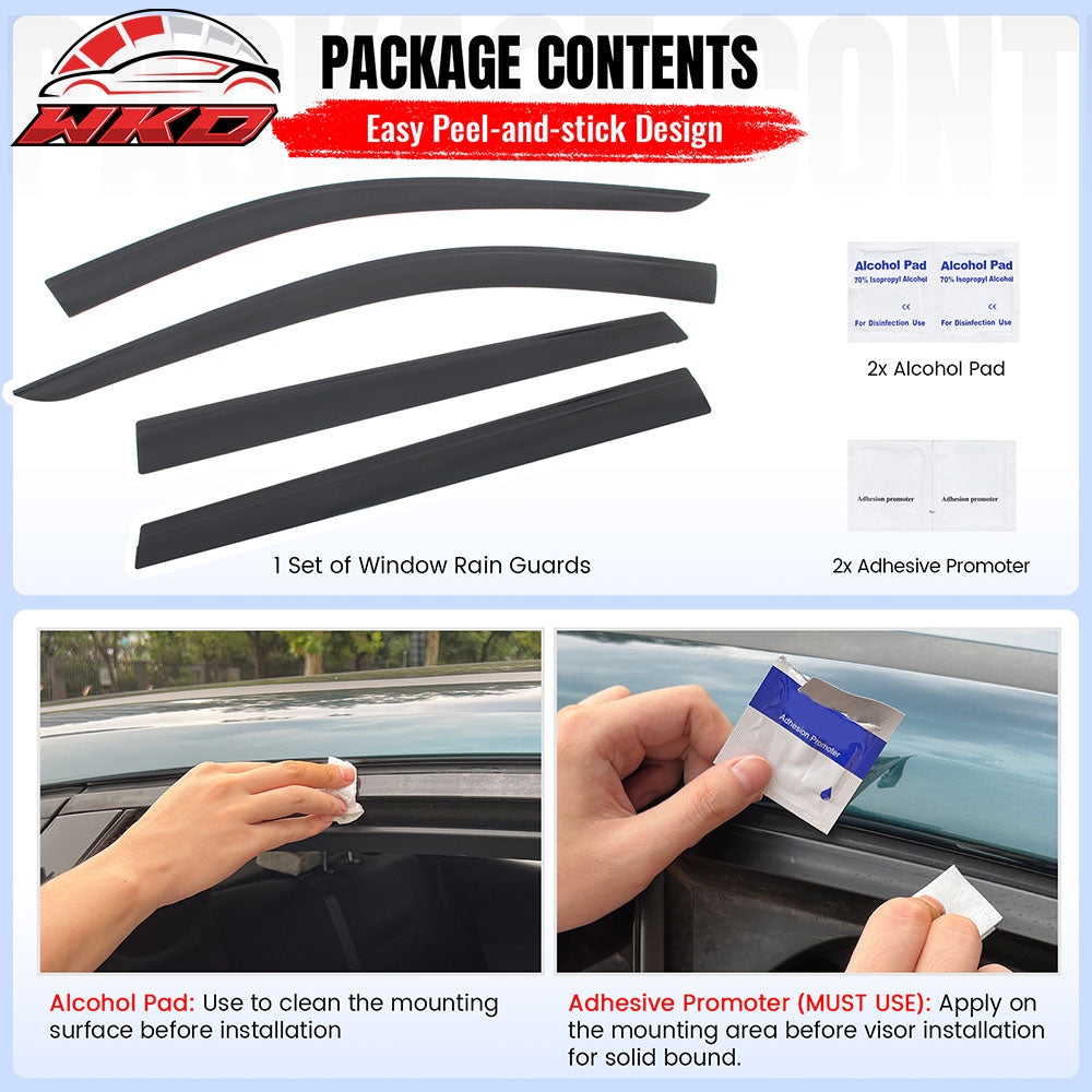 Fits 14-20 Nissan Rogue Low Profile Style Tape-On Window Visors Rain Deflectors