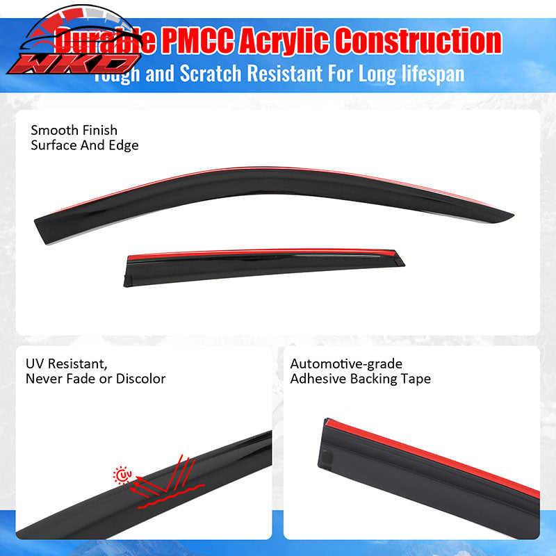 Fits 18-24 Audi Q5 SQ5 Low Profile Style Tape-On Window Visors Rain Deflectors