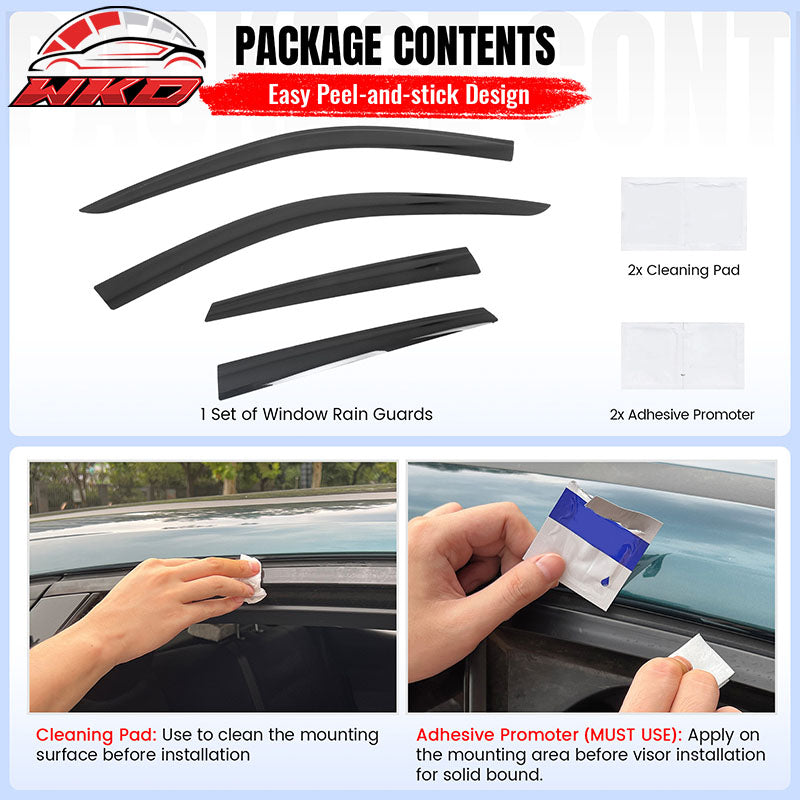 Fits 18-24 Audi Q5 SQ5 Low Profile Style Tape-On Window Visors Rain Deflectors