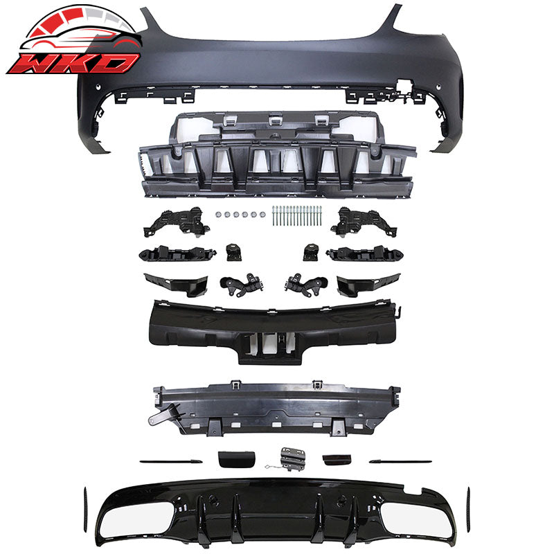 Fits 15-18 Benz W205 C63 AMG Style Bumper Kit w/ Silver Grill Tips Side Skirts