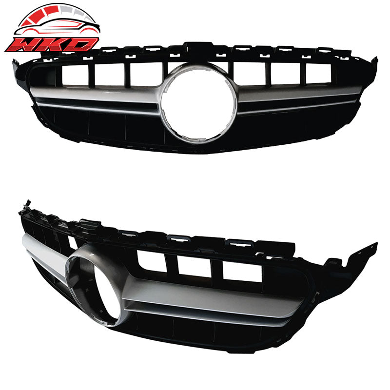 Fits 15-18 Benz W205 C63 AMG Style Bumper Kit w/ Silver Grill Tips Side Skirts