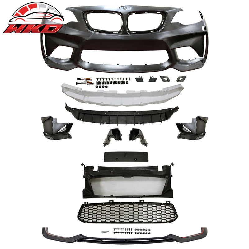 Fits 14-21 BMW F22 F23 2 Series M2 Style PP Front Bumper Conversion + Front Lip