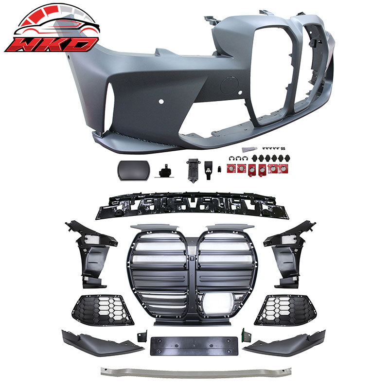 Fits 19-22 BMW G20 M3 Style Front Rear Bumper for Round Tip &Side Skirt w/ Light