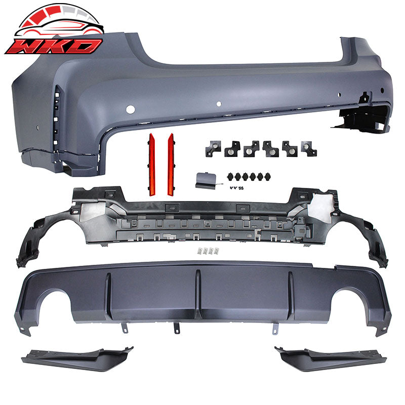 Fits 19-22 BMW G20 M3 Style Front Rear Bumper for Round Tip &Side Skirt w/ Light