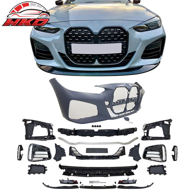 Fits 21-27 BMW 4-Series G22 G23 2Dr Front + Rear Bumper Cover + 4PCS Side Skirts