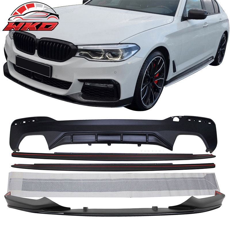 Fits 17-20 BMW 5 Series G30 MP Style Front Bumper Lip&Side Sill&Type 1 Diffuser