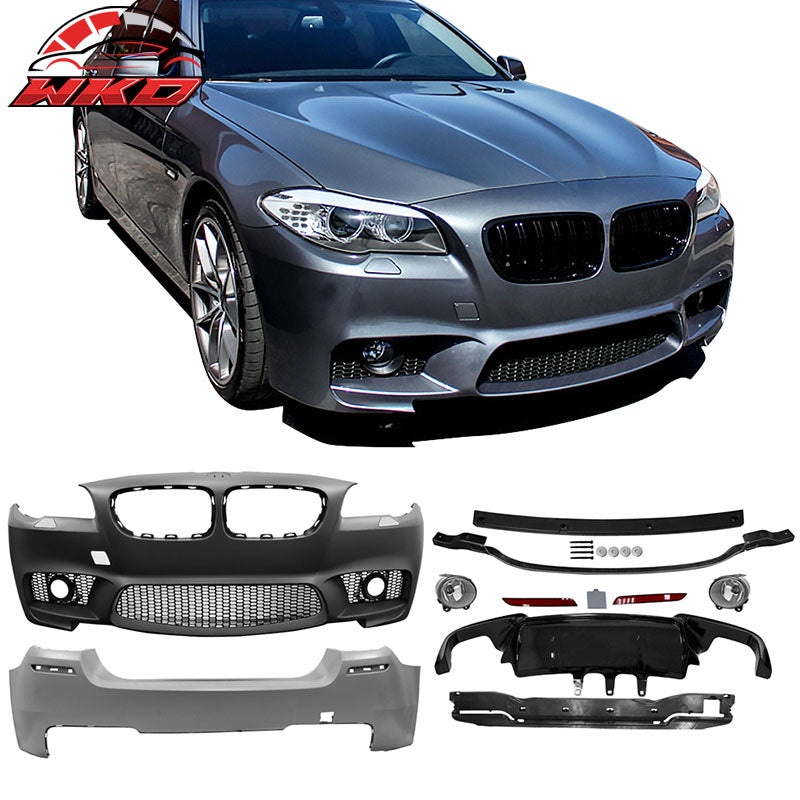 Fits 14-16 BMW F10 LCI M5 Style Front Bumper W/ Foglight + Cover + Rear Bumper