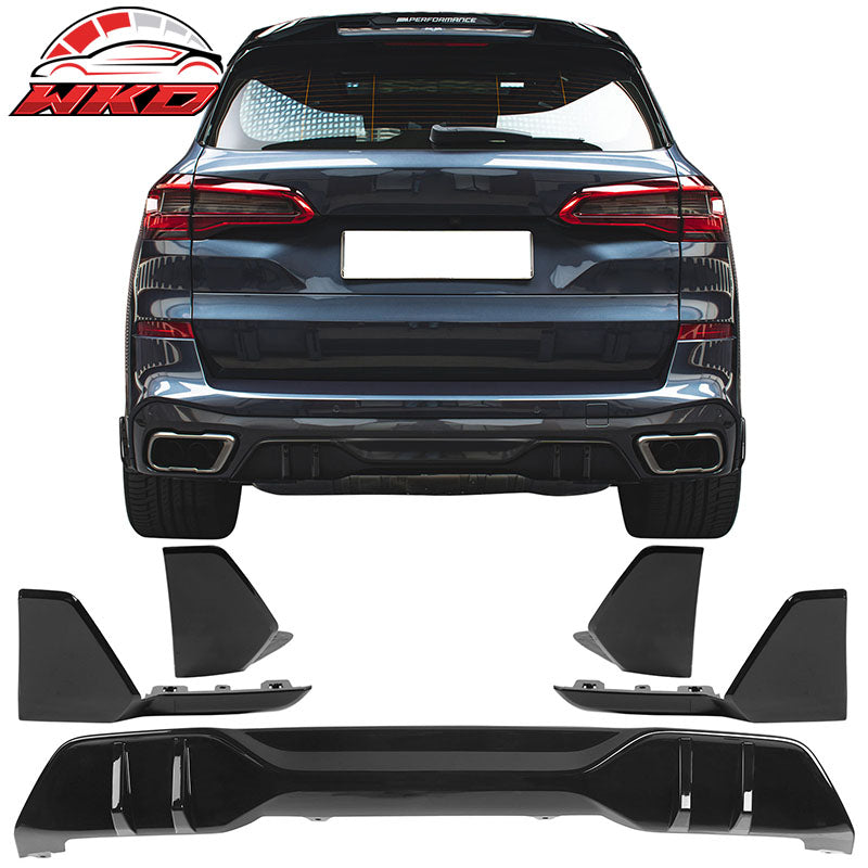 Fits 19-23 BMW G05 X5 M Sport Rear Bumper Diffuser+Front&Rear Aprons Gloss Black