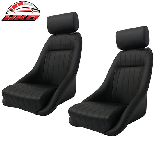 Wholesale Pair Classic Bucket Single Seat With Sliders in Black Faux Leather PU - Wikond Auto