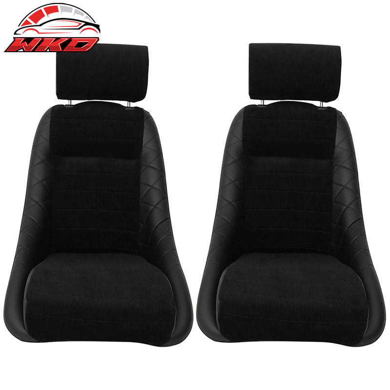 2X Classic Bucket Single Seat With Sliders Suede Black Faux Leather PU