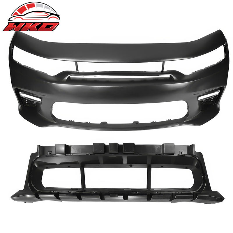 Fits 15-23 Charger PP Front Bumper SRT LED Upper Lower Grille Foglight Cover
