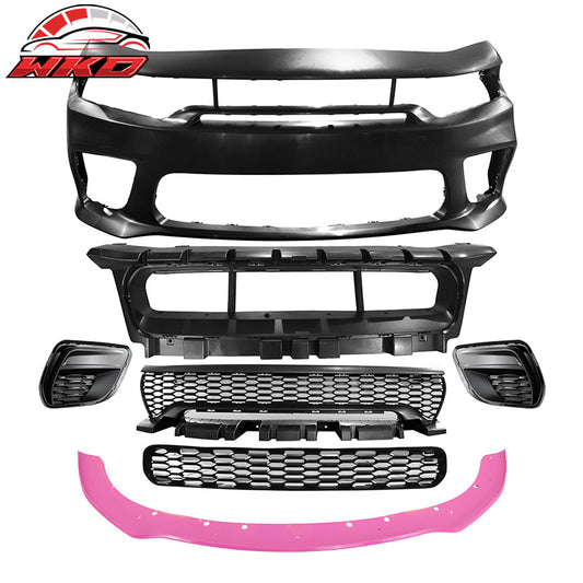 Wholesale 15-23 Charger Upper Lower Grilles Front Bumper Conversion W/ Pink Lip - PP