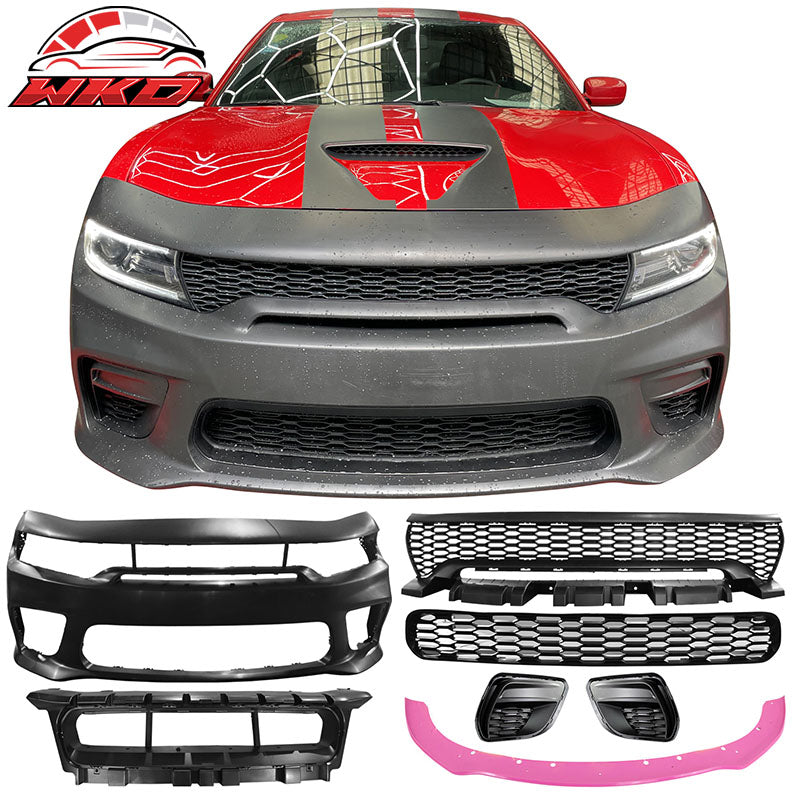 Fits 15-23 Charger Upper Lower Grilles Front Bumper Conversion W/ Pink Lip - PP