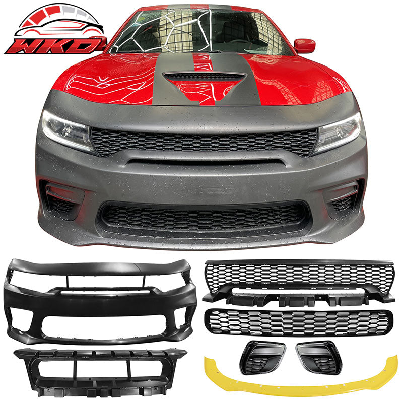 For 15-23 Charger Upper Lower Grilles Front Bumper Conversion W/ Yellow Lip - PP