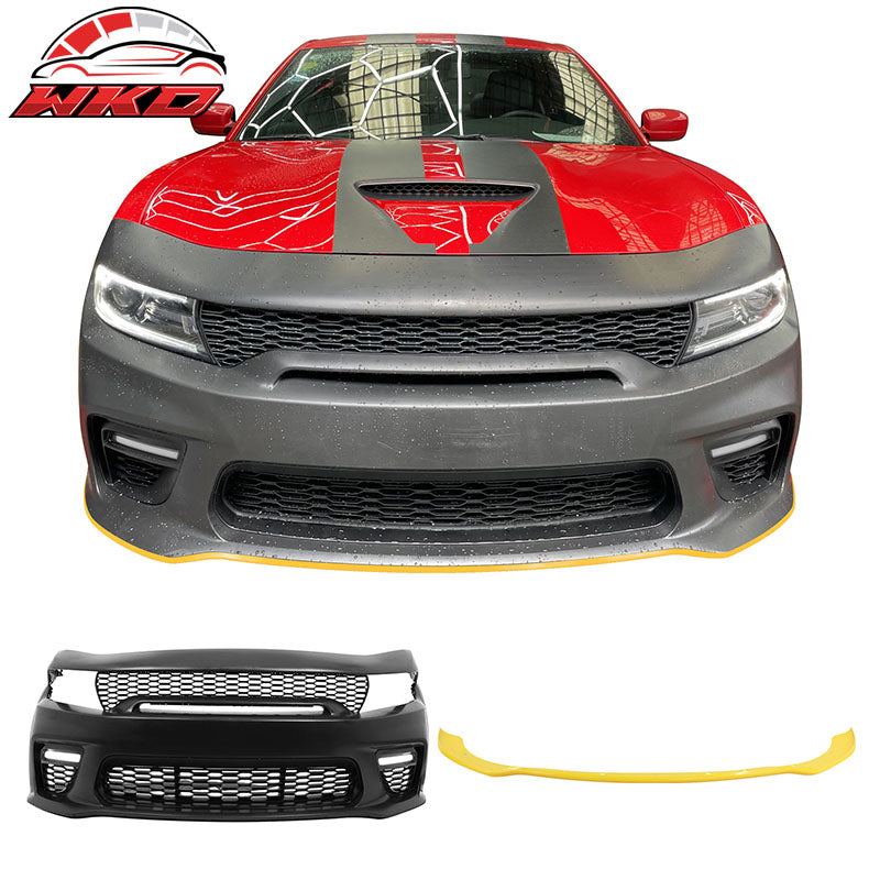 Fits 15-23 Charger Upper Lower Grilles Front Bumper Conversion LED Yellow Lip PP