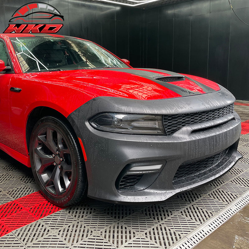Fits 15-23 Charger Upper Lower Grilles Front Bumper Cover Matte Black Lip LED PP