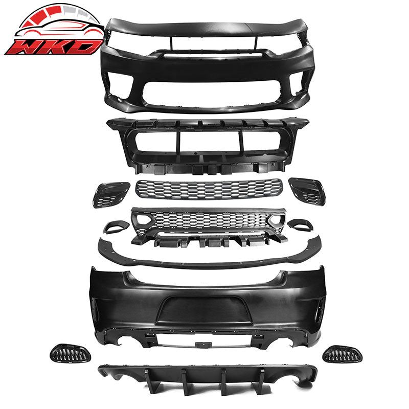 For 15-23 Charger SRT Upper Lower Grille Rear Front Bumper W/ Matte Black Lip PP