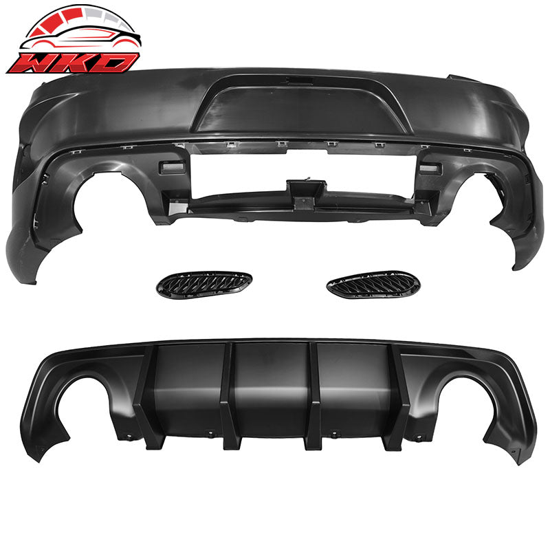 Fits 15-23 Charger SRT Upper Lower Grille Front Bumper W/ Matte Black Lip PP LED