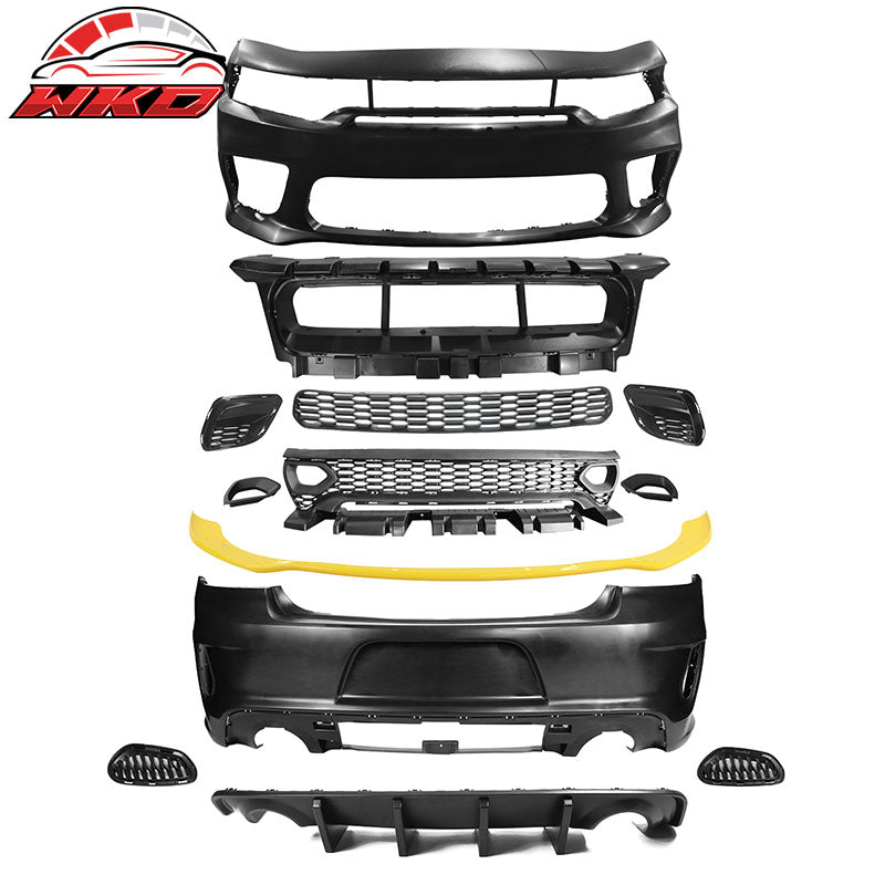 Fits 15-23 Charger SRT Upper Lower Grilles Rear Front Bumper Cover W/ Yellow Lip
