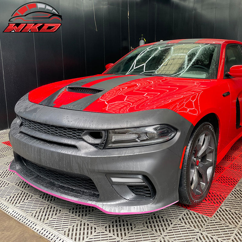 Fits 15-23 Charger SRT Upper Lower Grilles Front Bumper Cover W/ Pink Lip LED PP