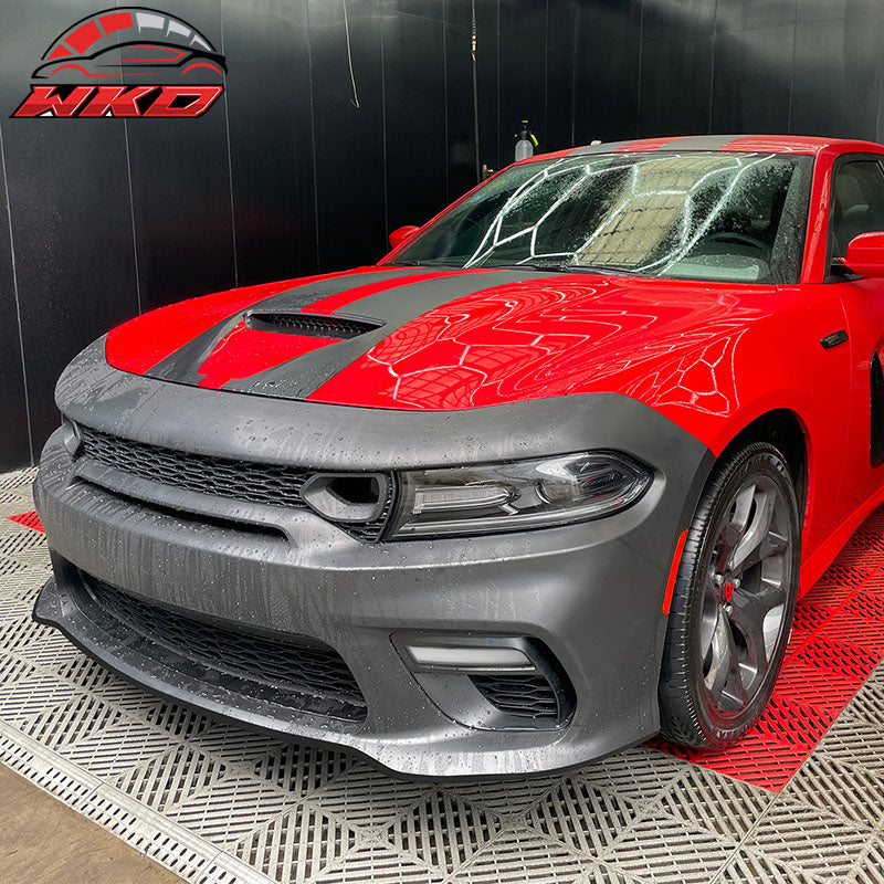 Fits 15-23 Charger SRT Upper Grilles Front Bumper Cover W/ Matte Black Lip LED
