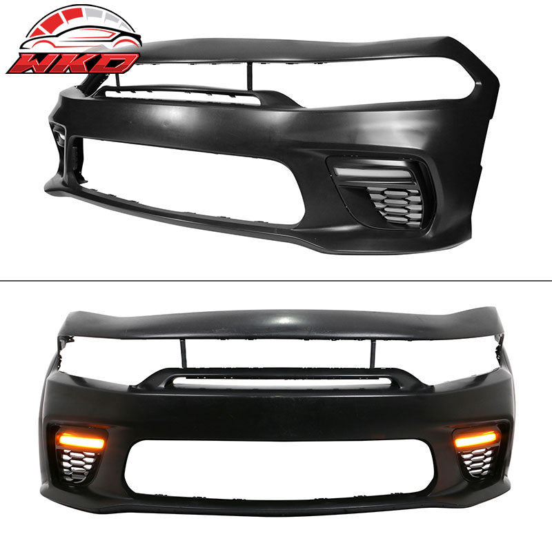 Fits 15-23 Charger SRT Upper Grilles Front Bumper Cover W/ Matte Black Lip LED