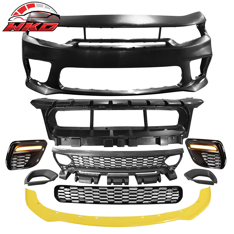 Wholesale 15-23 Charger SRT Upper Lower Grilles Front Bumper Cover Yellow Lip PP LED