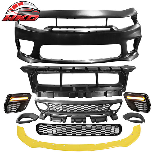 Wholesale 15-23 Charger SRT Upper Lower Grilles Front Bumper Cover Yellow Lip PP LED
